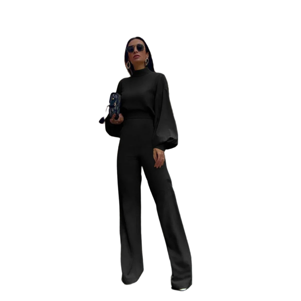 Jumpsuit met hoge taille en lantaarnmouwen