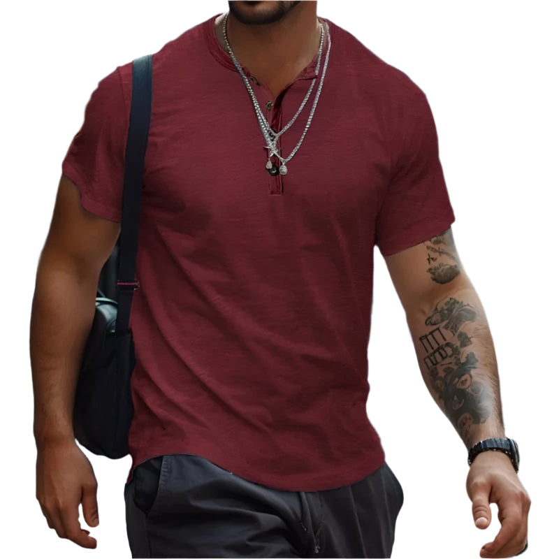 Heren kraagloos effen T-shirt