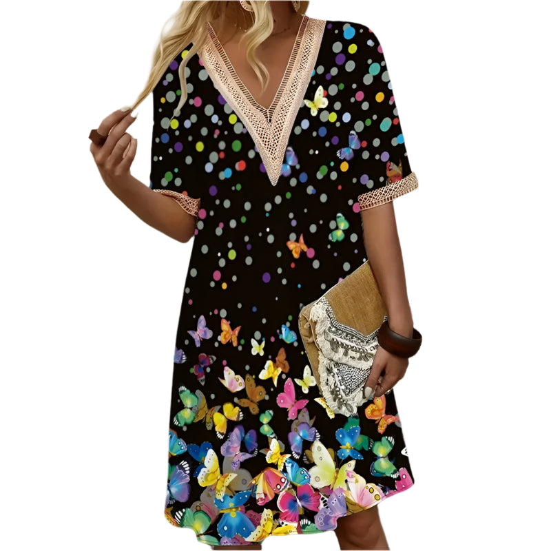 Vrouwen V-Hals Gedrukte Zomerjurk