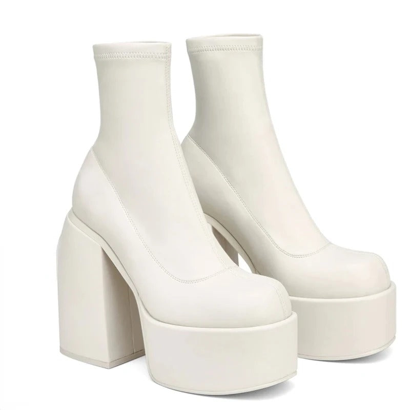 Vrouwen Chunky Heels Leren Laarzen