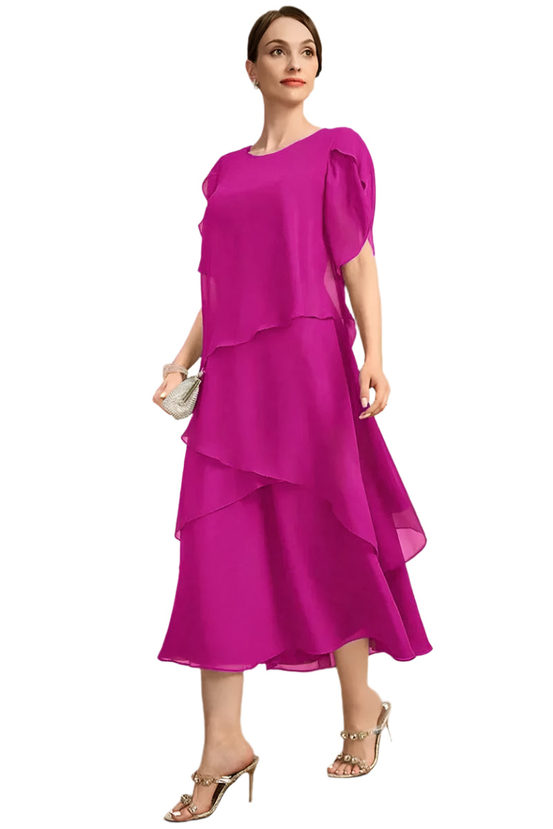 Dames gelaagde chiffonjurk in grote maten