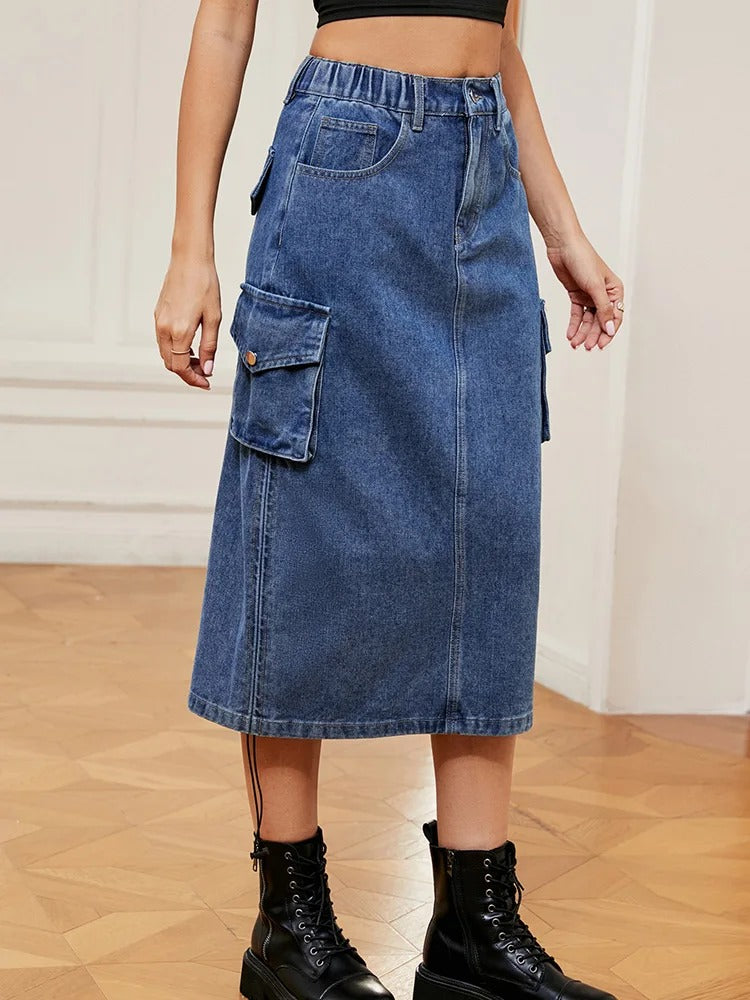 Denim rok met koordje voor dames