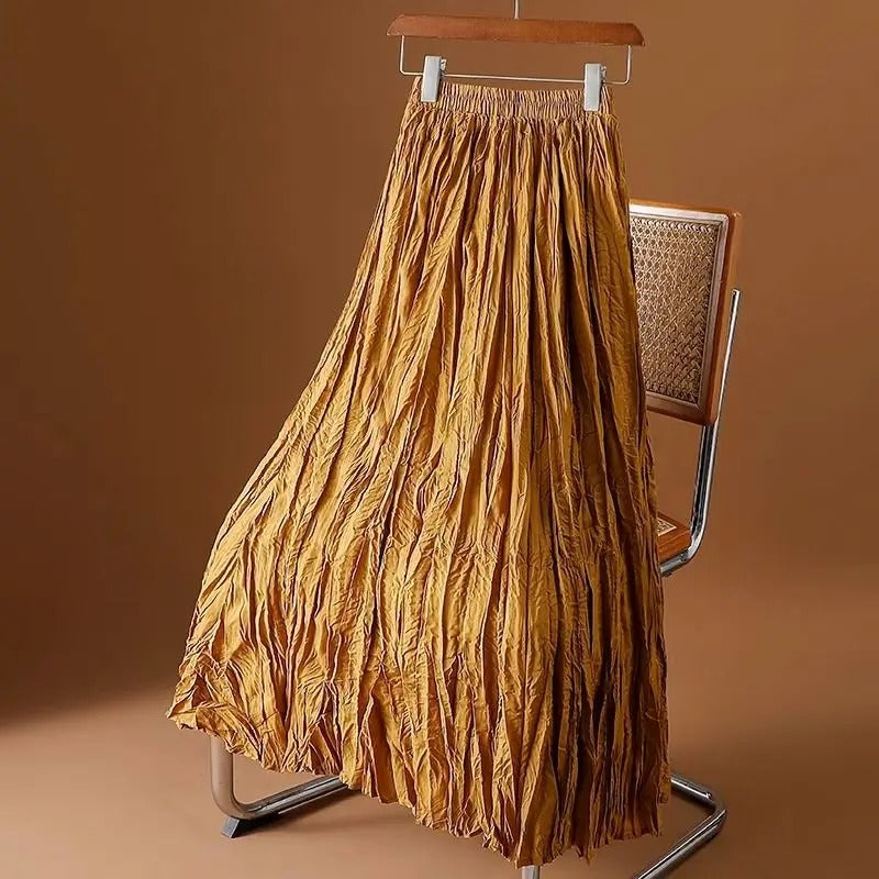 Satijnen geplooide maxi-rok voor dames