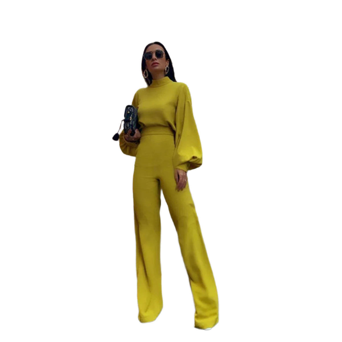 Jumpsuit met hoge taille en lantaarnmouwen