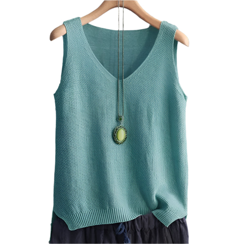 Mouwloze gebreide damesblouse