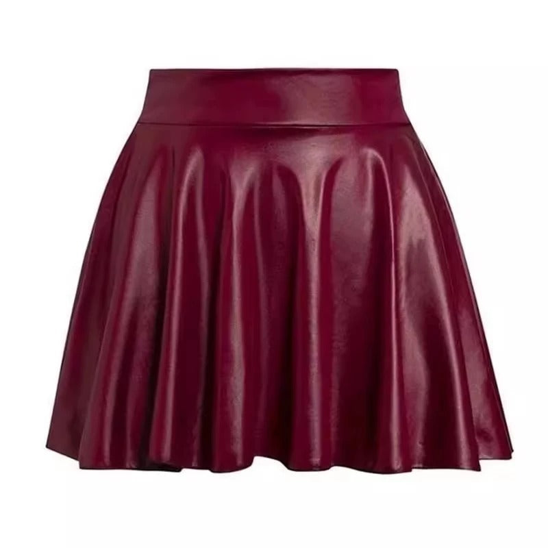 Vintage hoge taille geplooide leren rok