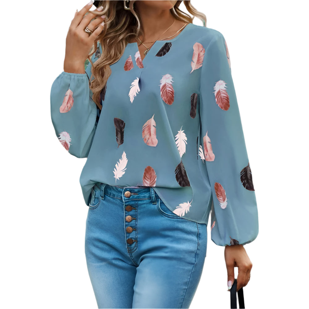 Chiffon blouse met verenpatroon