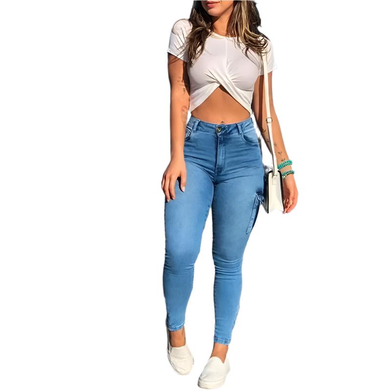 Dames Slim-fit Cargo Denim Stijl Broek