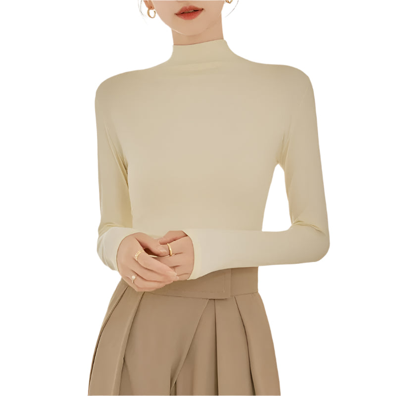 Dames-T-shirt met lange mouwen en hoge kraag