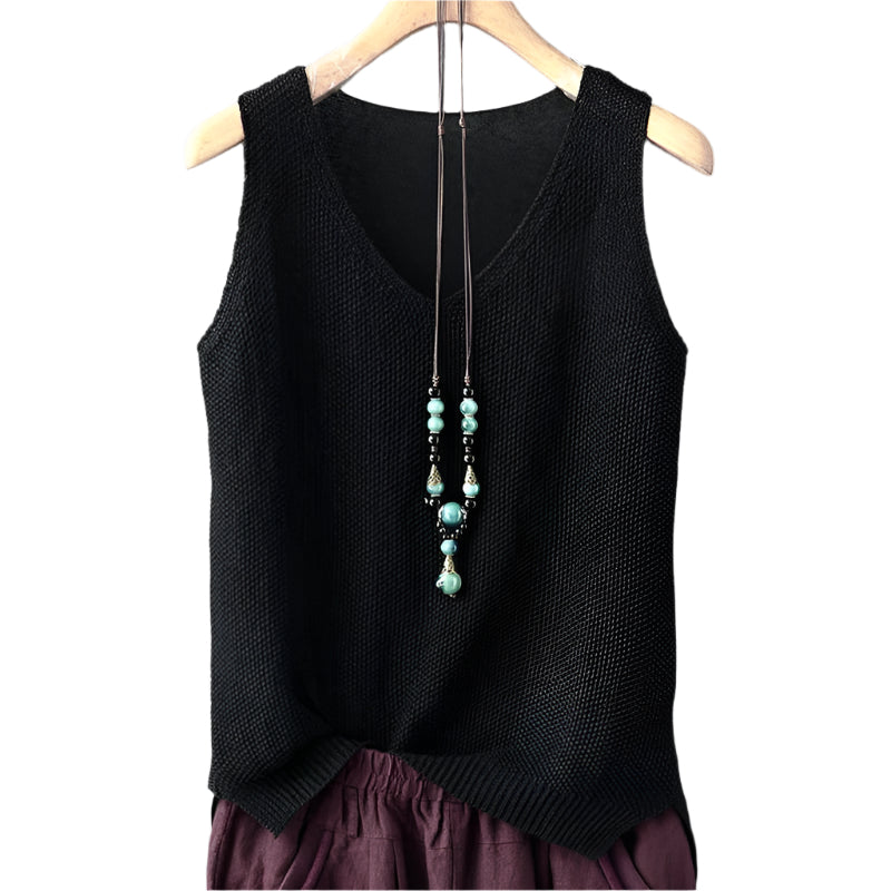 Mouwloze gebreide damesblouse