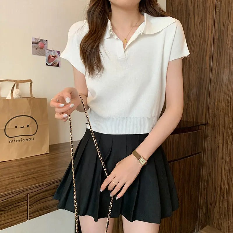 Gebreid damesshirt met korte mouwen