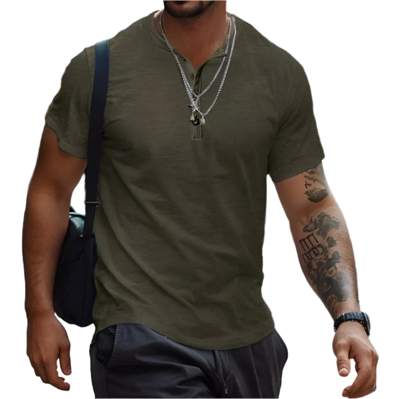 Heren kraagloos effen T-shirt