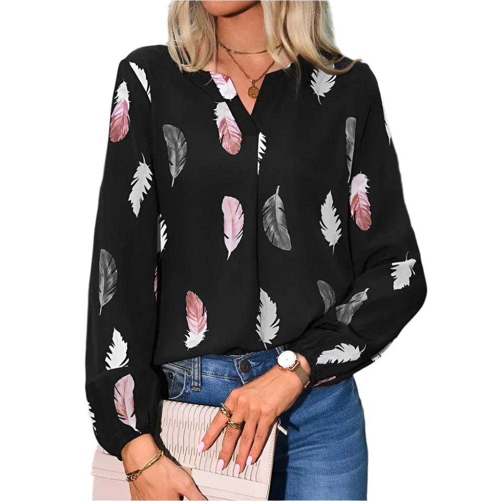 Chiffon blouse met verenpatroon
