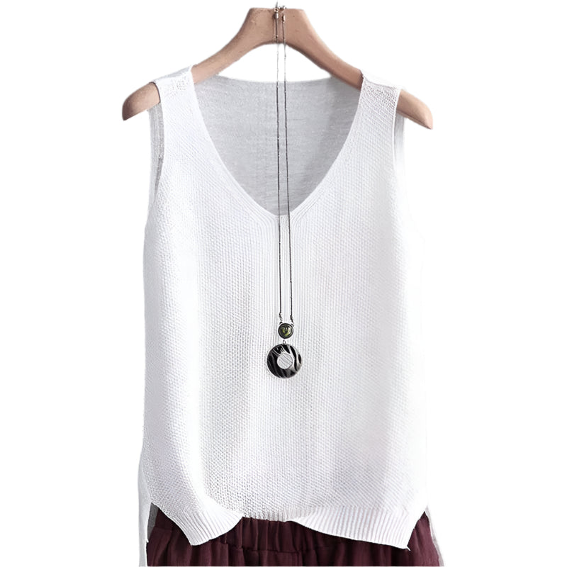 Mouwloze gebreide damesblouse