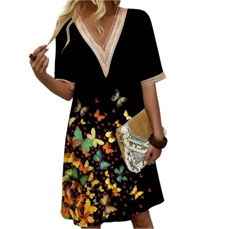 Vrouwen V-Hals Gedrukte Zomerjurk