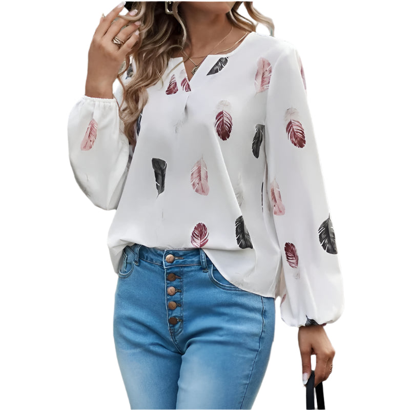 Chiffon blouse met verenpatroon