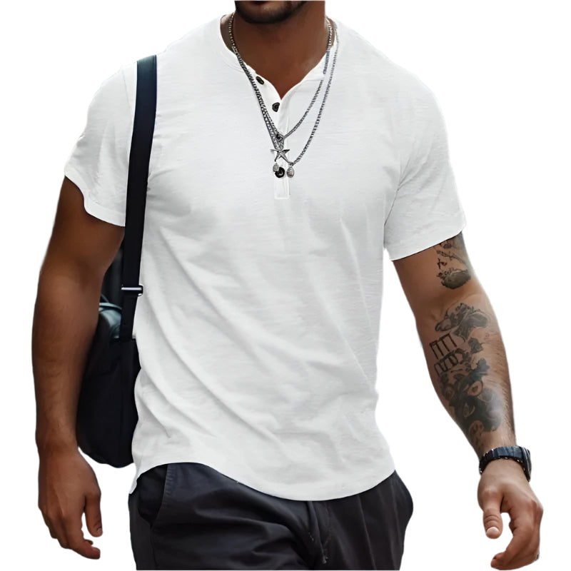 Heren kraagloos effen T-shirt