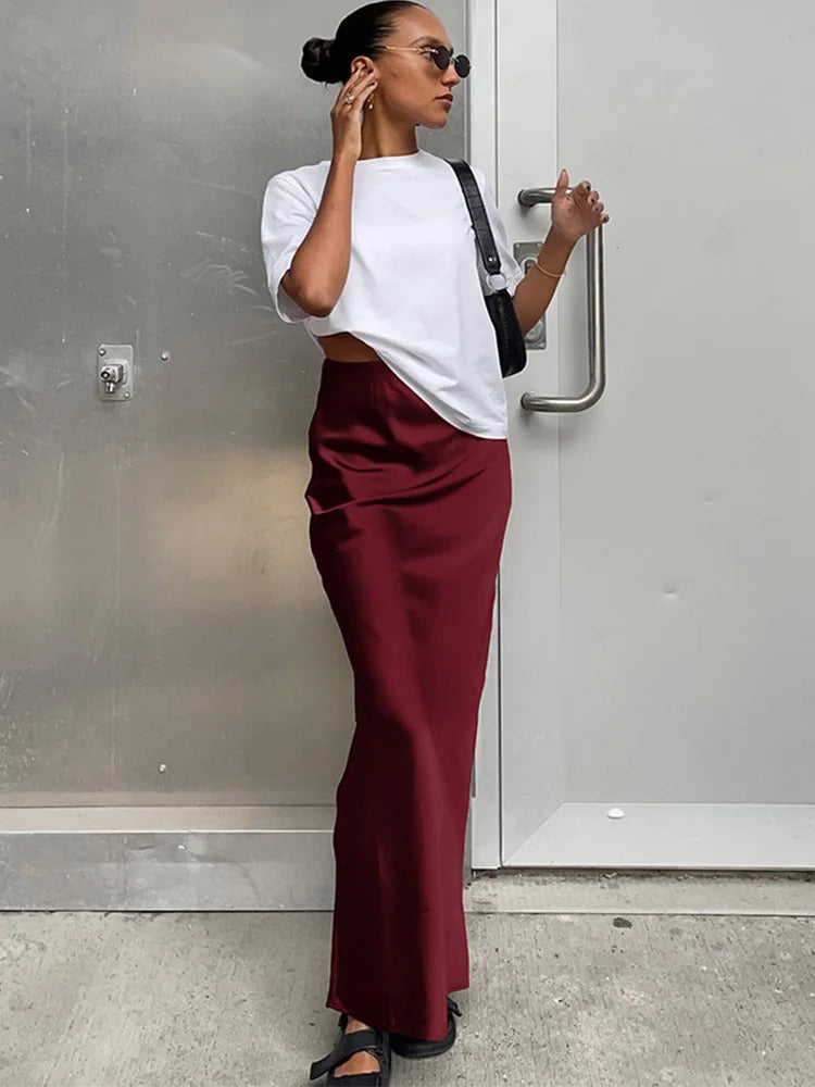 Satijnen rok met hoge taille voor dames