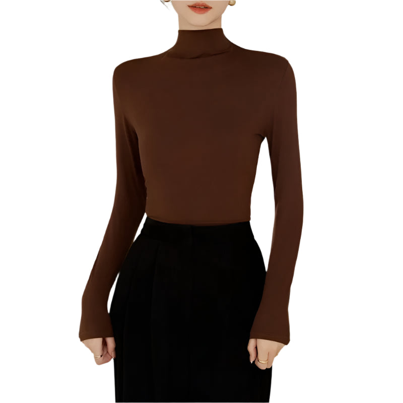 Dames-T-shirt met lange mouwen en hoge kraag