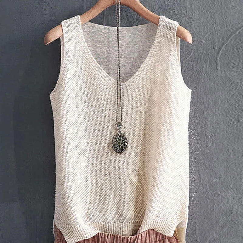 Mouwloze gebreide damesblouse