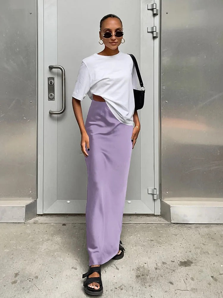 Satijnen rok met hoge taille voor dames