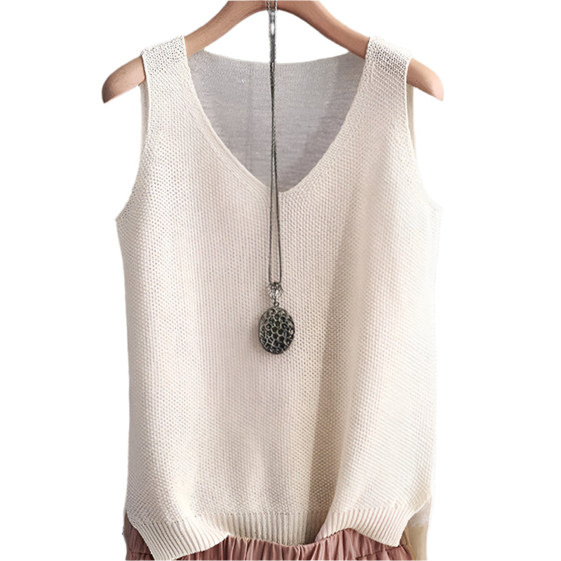 Mouwloze gebreide damesblouse