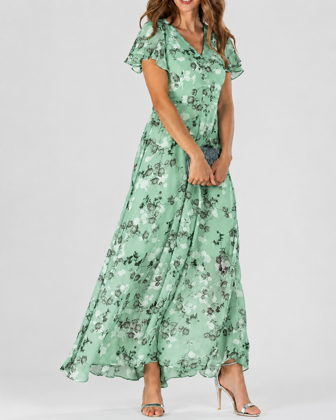 Vrouwen Maxi Jurk Bloemenprint V-Hals Korte Mouwen