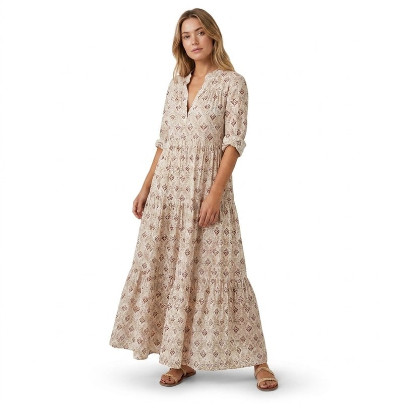 Vrouwen Maxi Jurk V-Hals Vintage Print