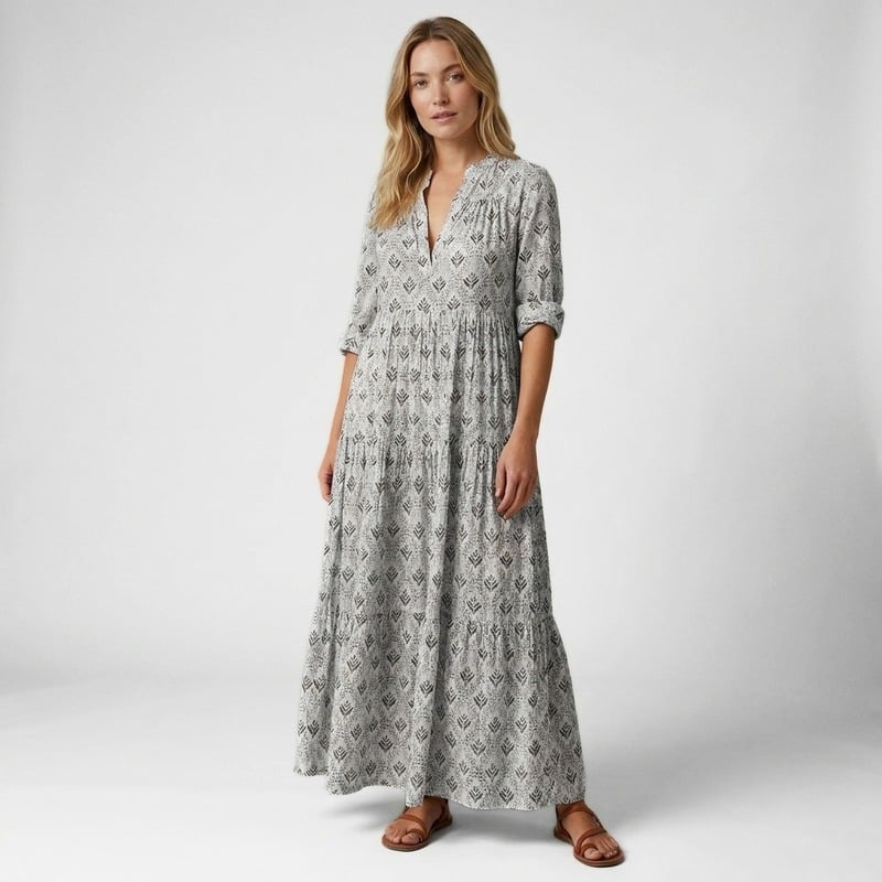 Vrouwen Maxi Jurk V-Hals Vintage Print