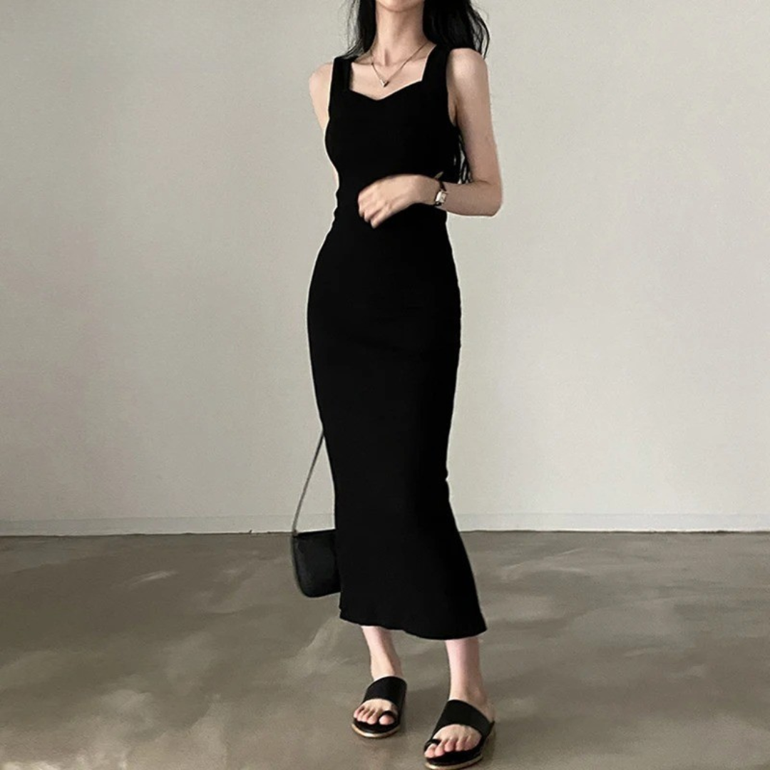 Vrouwen Mouwloze Gebreide Vierkante Hals Lange Jurk