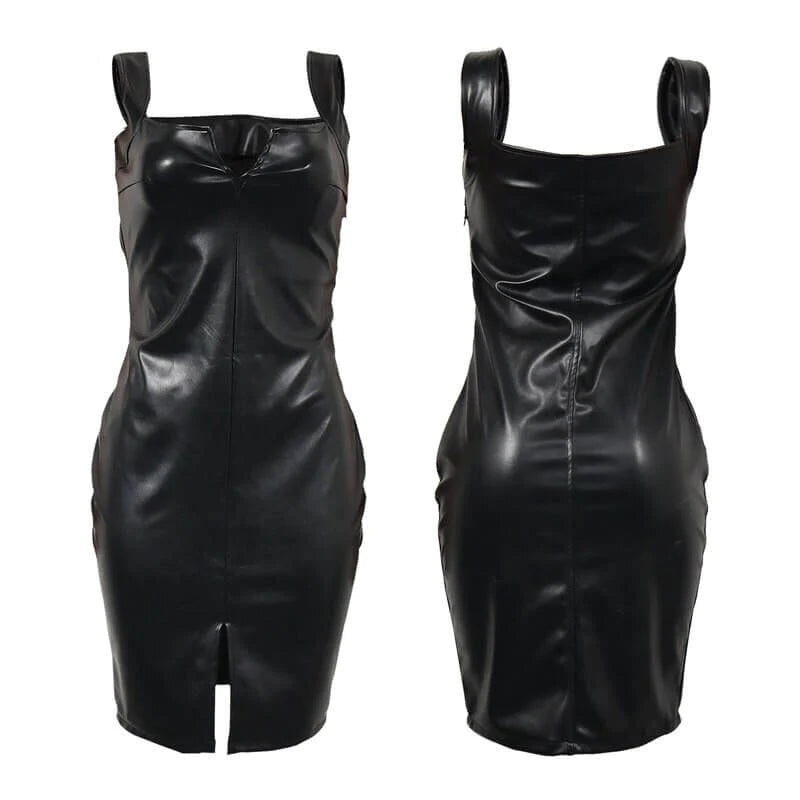 Zwarte bodycon leren jurk