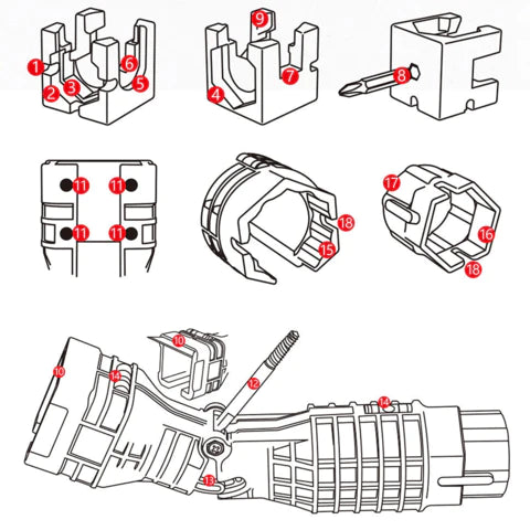 18-in-1 opvouwbare waterpijptang