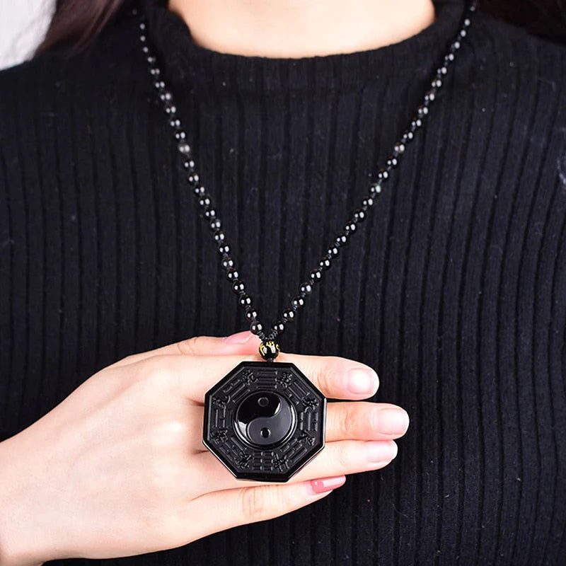 Obsidiaan Yin Yang Ketting