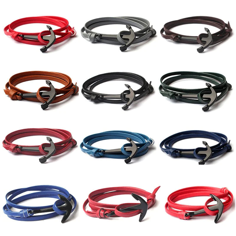 Mannen Leren Anker Armband