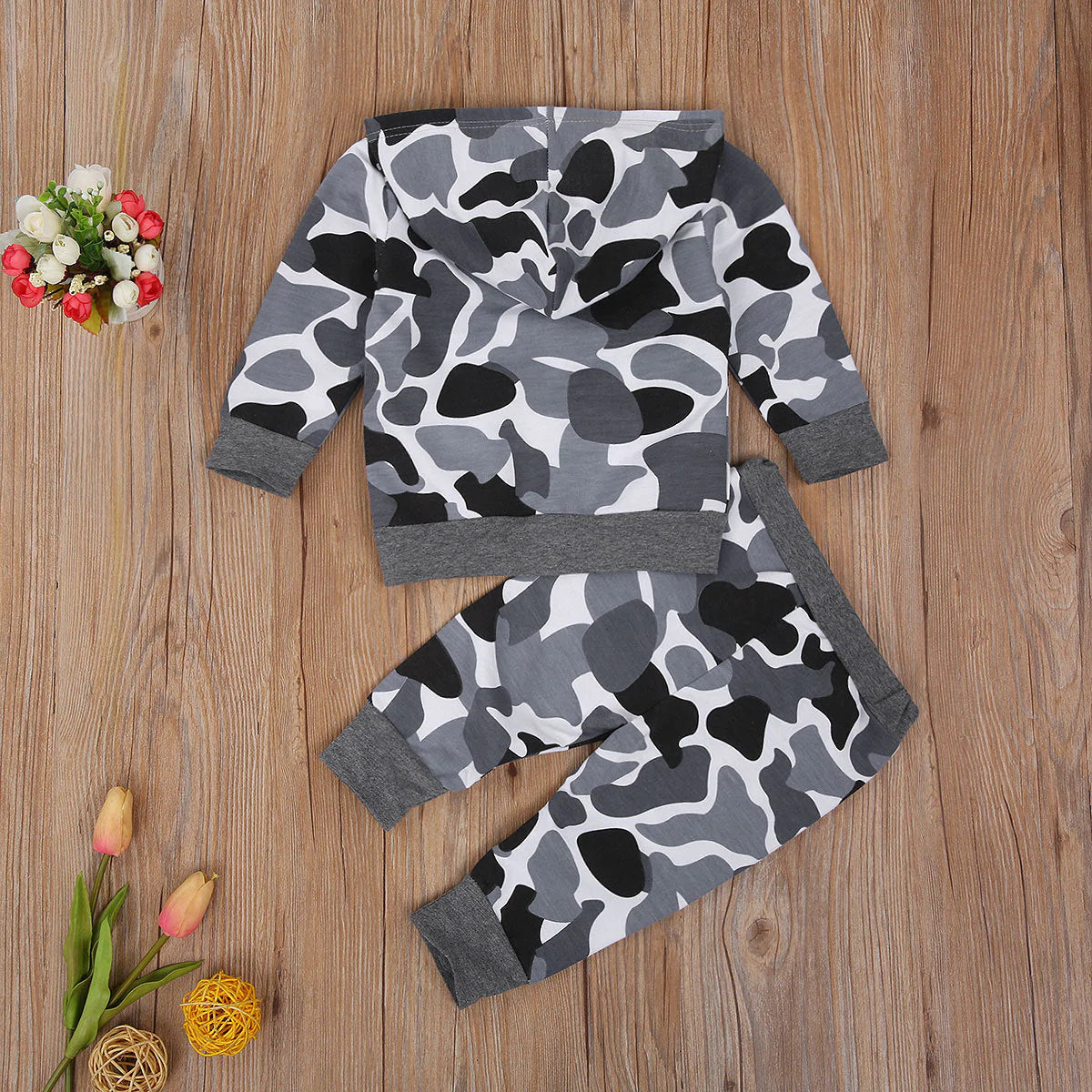 Grijs Camouflage Hoodie en Broeken Set