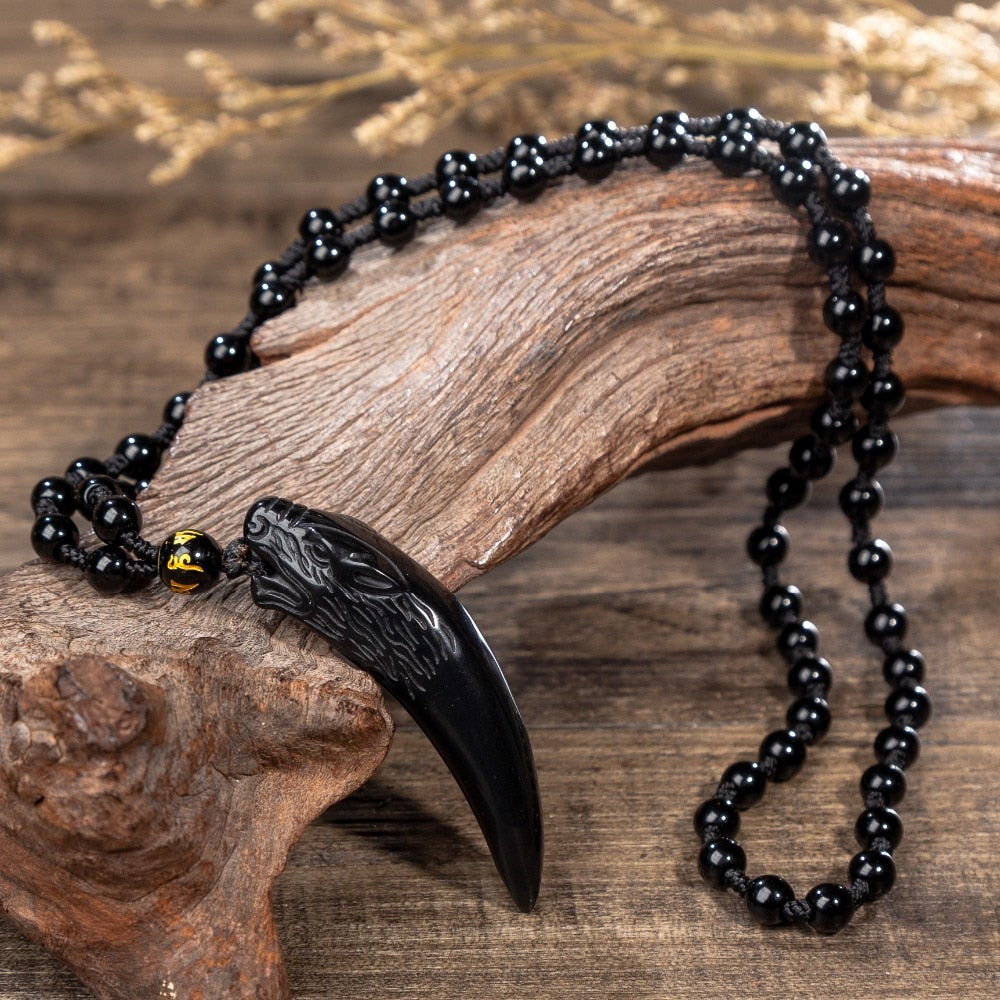 Obsidiaan Wolf Hanger Ketting