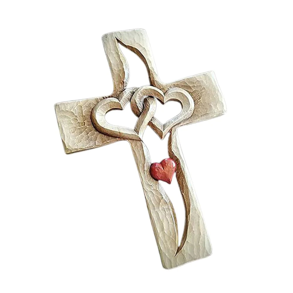 Verstrengelde Harten | Gesneden Houten Kruis
