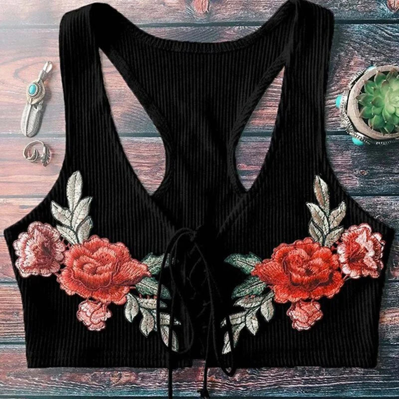 Sexy Retro Geborduurde Strappy Top