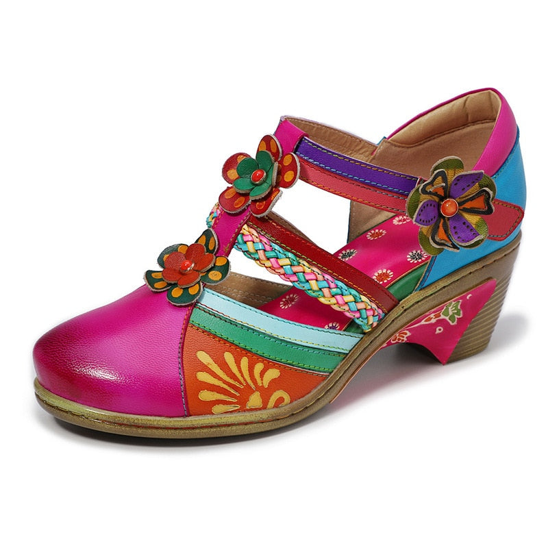 Retro Kleurrijke Leren Sandalen
