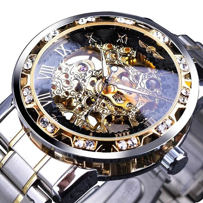 Retro lichtgevend skelet mechanisch horloge