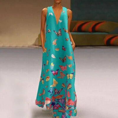 Vlinder Mouwloze Maxi Jurk