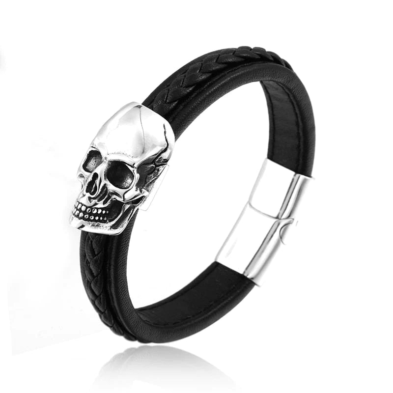Stalen Punk Schedel Leren Armband