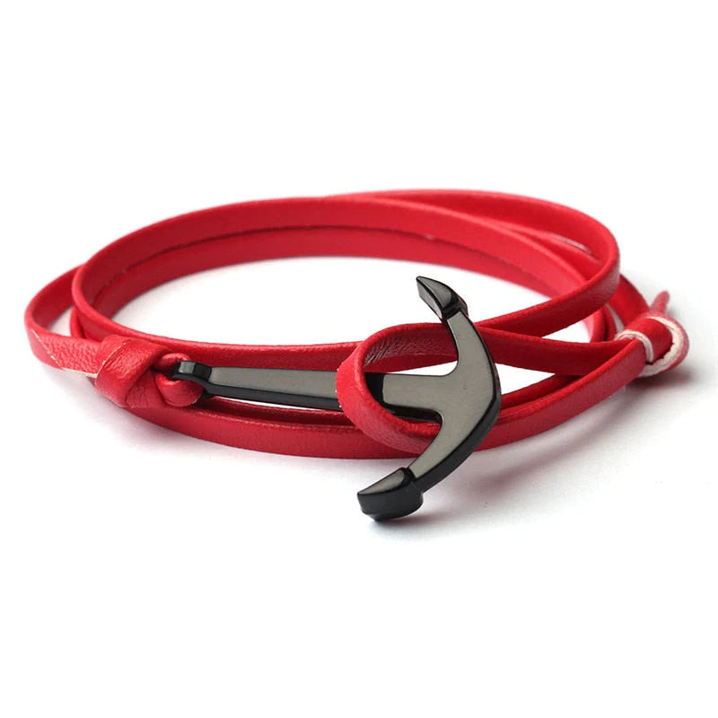Mannen Leren Anker Armband
