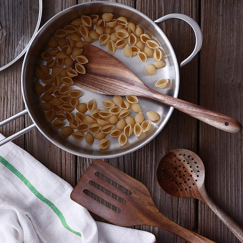 Natuurlijke Teakhouten Kookgerei Set