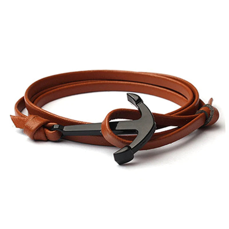 Mannen Leren Anker Armband