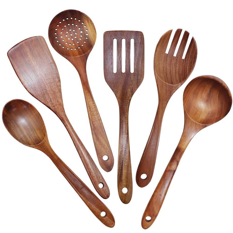 Natuurlijke Teakhouten Kookgerei Set