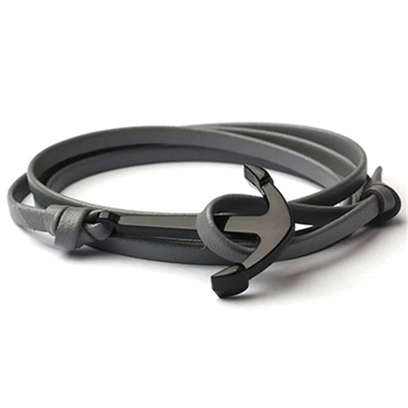 Mannen Leren Anker Armband
