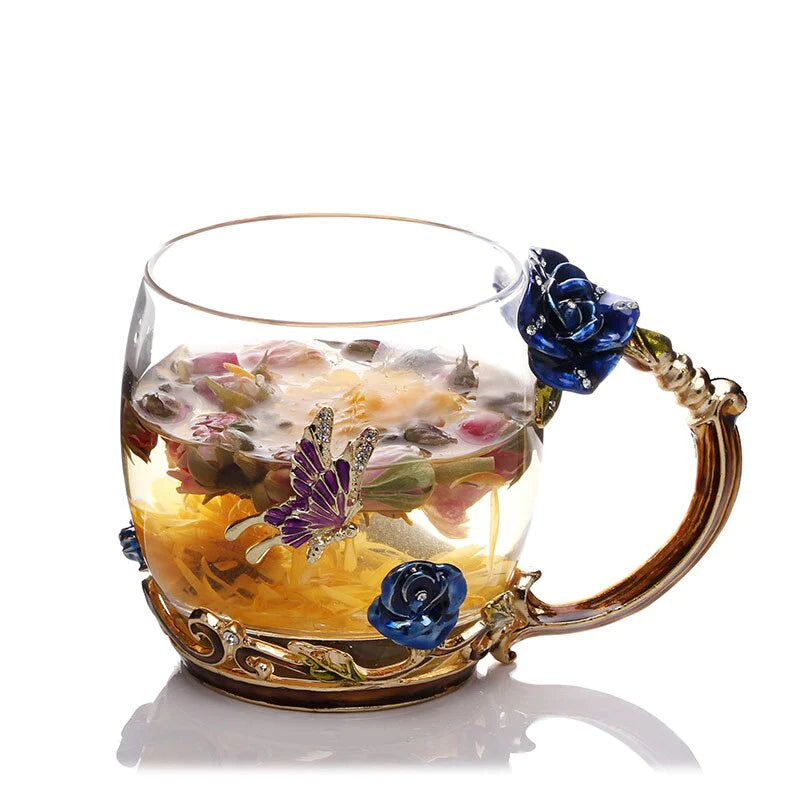 Luxe Blauwe Roos Kristallen Mok