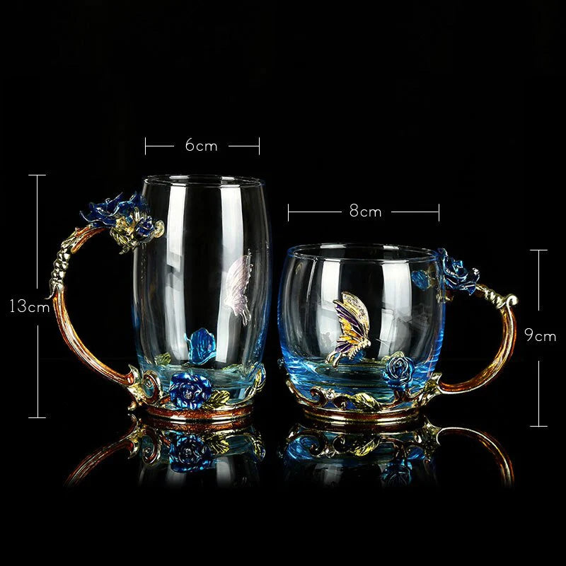 Luxe Blauwe Roos Kristallen Mok