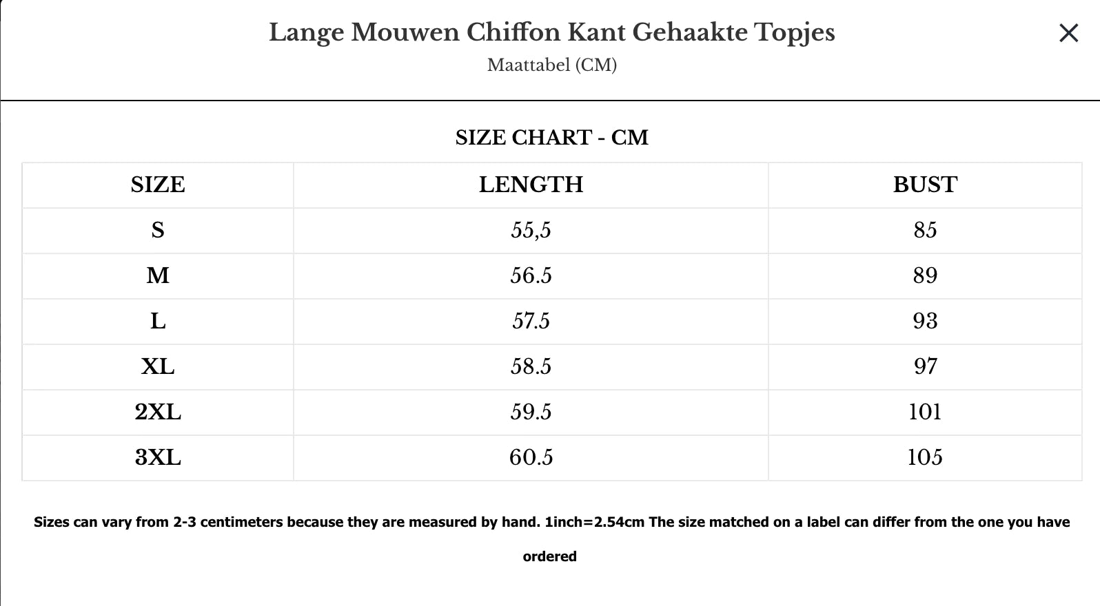 Lange Mouwen Chiffon Kant Gehaakte Topjes